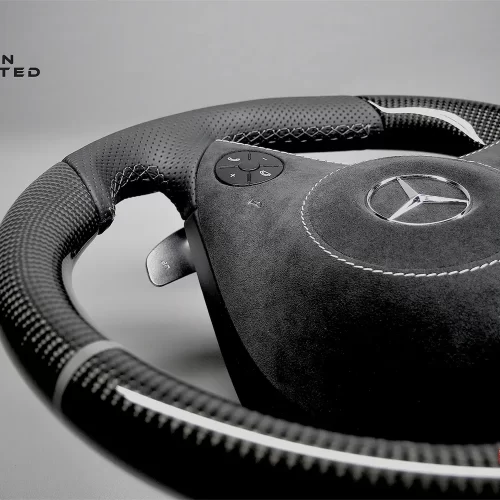 Mercedes R230 SL63 W219 CLS63 R171 SLK55 Dark Gray Ring Perforated Leather Gloss Finish Carbon Fiber Steering Wheel v.1