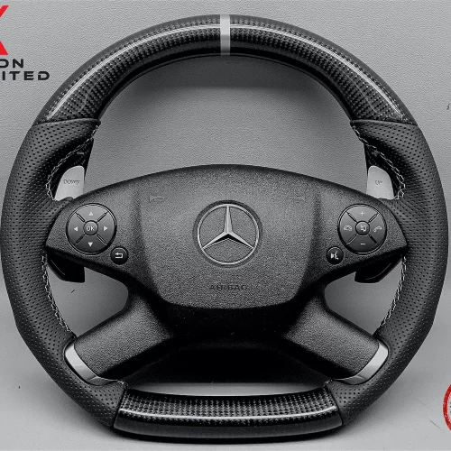 Mercedes W212 E63 AMG Pre-Facelift Silver Ring Perforated Leather Small Diameter Gloss Finish Carbon fiber Steering Wheel