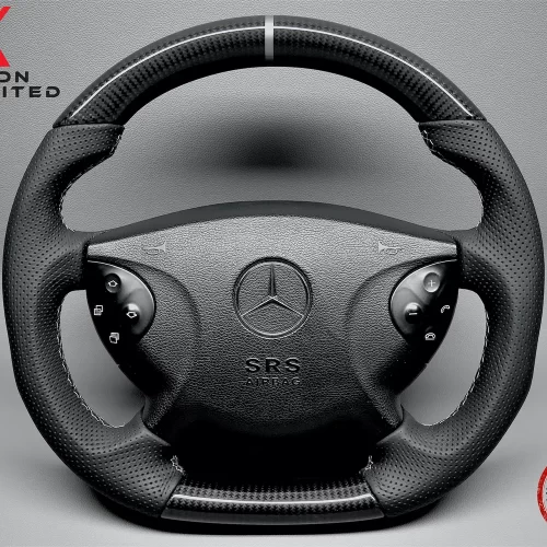 Mercedes W463 G Class G55 G500 2001-2006 Silver Ring & Stitch Gloss Finish Carbon Fiber Steering Wheel