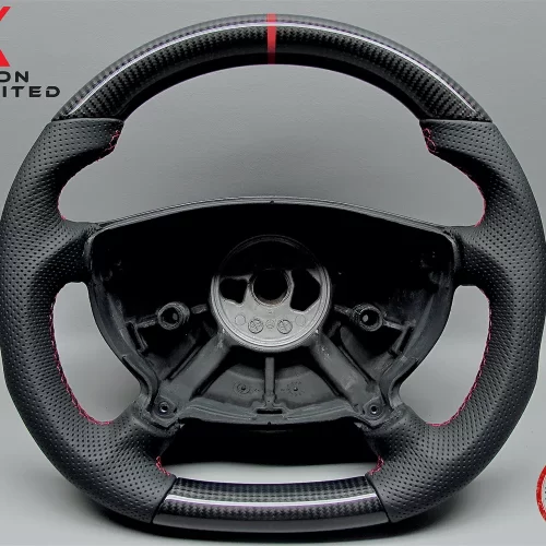 Mercedes W463 G Class G55 G500 2003-2006 Red Ring Perforated Leather Gloss Finish Carbon Fiber Steering Wheel