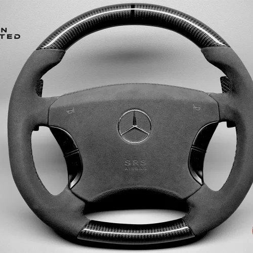 Mercedes W215 CL55 CL65 W220 S55 Black Ring Alcantara Gloss Finish Carbon Fiber Steering Wheel