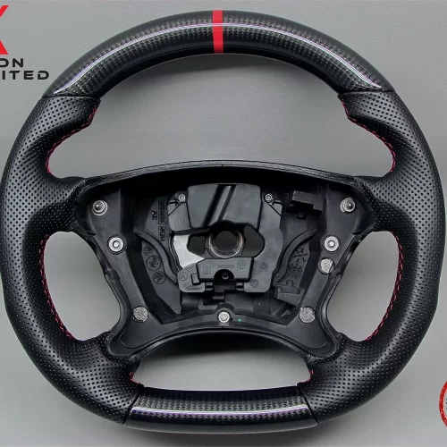 Mercedes 2007-2011 W463 G Class G55 G500 Red Ring Perforated Leather Gloss Finish Carbon Fiber Steering Wheel v.1