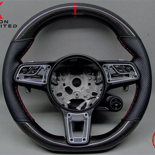 Porsche 991.2 Gen 2 GT3 GT3 RS GT3 RS 4.0 2018-2019 Red Ring Perforated Leather Gloss Finish Carbon Fiber Steering Wheel v.2