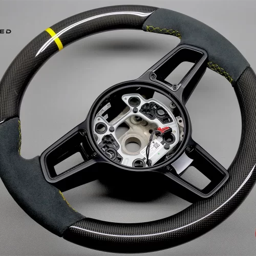 Porsche 991.2 Gen 2 GT3 GT3 RS GT3 RS 4.0 2018-2019 Yellow Ring Alcantara Gloss Finish Carbon Fiber Heated Steering Wheel v.3