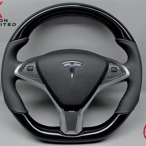 Tesla Model X Model S Napa Leather Piano Black Finish Steering Wheel v.2