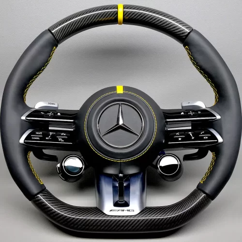 Mercedes W223 S63 R232 SL63 EQS EQE AMG GT 63s W213 E63s Final Edition W206 C63 Yellow Ring Napa Leather Carbon Fiber Heated & Distronic Plus Steering Wheel v.1