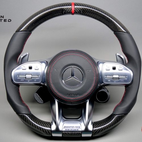 Mercedes W463 G63 G65 R190 AMG GT 63 4-Door W205 C63s W222 S63 S65 W213 E63 W167 GLE63 GLA45  Red Leather Ring Napa Gloss Finish Carbon Fiber Steering Wheel v.1