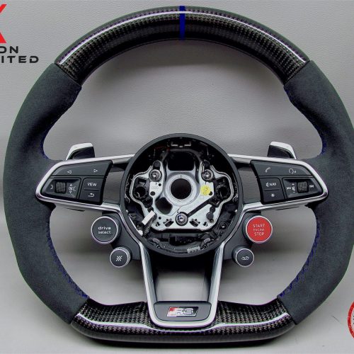 Audi R8 4S TTR TTRS 8S Ultra Blue Metallic Ring Alcantara Carbon Fiber Steering Wheel v.2