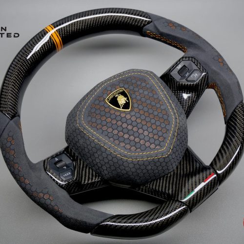 Lamborghini Aventador LP700 LP720 LP740 LP750 LP770 LP780 SVJ 63 Sian Orange Ring Alcantara Carbon Fiber Steering Wheel v.3