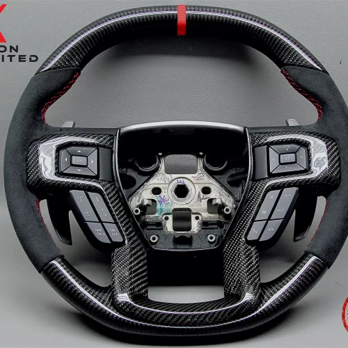 Ford Raptor SVT F150 2017-2020 Red Ring Alcantara Gloss Finish Carbon Fiber Steering Wheel