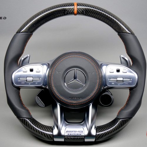 Mercedes W205 C63s 2019-2020, W213 E63s 2018-2020, W222 S63 S65 2019-2020 Various Color Leather Rings Napa Gloss Finish Carbon Fiber Steering Wheel v.1