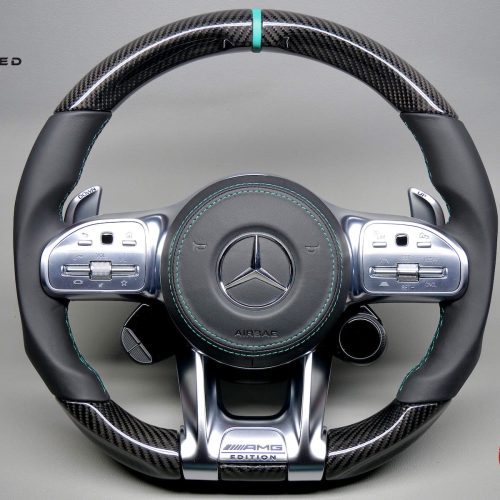 Mercedes Mercedes X167 GLS63 2021-2023, W167 GLE63 2021-2023, W176 A35 2021, GLA45 2022-2023 Various Color Leather Rings Napa Leather Carbon Fiber Steering Wheel v.1