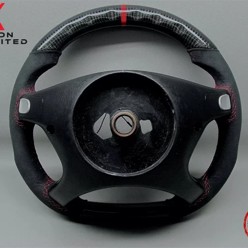 Mercedes W209 CLK55 W219 CLS55 R230 SL55 W211 E55 Red Ring Alcantara Gloss Finish Carbon Fiber Steering Wheel v.1