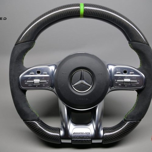 Mercedes W463 G63 2018-Present, AMG GT 63 4-Door 2019-2021, AMG GT R 2020-Present Various Color Leather Rings Alcantara Gloss Finish Carbon Fiber Steering Wheel v.2