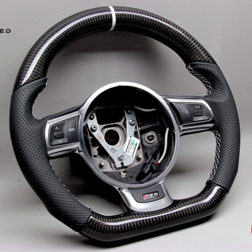 Audi R8 S3 RS3 8P White Ring Gloss Finish Perforated Leather Manual Carbon Fiber Steering Wheel v.2