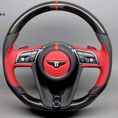 Bentley Bentayga, Continental GT 2018-Present, Flying Spur 2019-Present Red Ring Black & Red Color Napa Leather Gloss Finish Carbon Fiber Steering Wheel