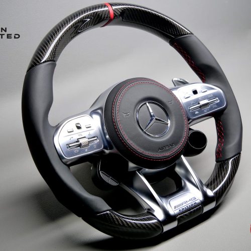 Mercedes W205 C63s 2019-2020, W213 E63s 2018-2020, W222 S63 S65 2019-2020 Red Leather Ring Napa Gloss Finish Carbon Fiber Steering Wheel v.1