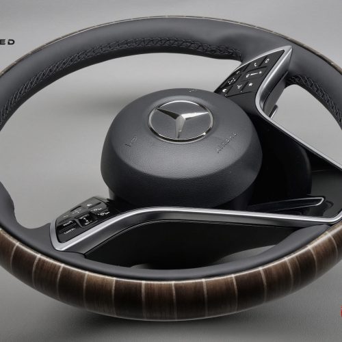 Mercedes W223 S500 4Matic, S580e 4Matic, S580 4Matic Napa Leather Heated & Distronic Plus Matte Satin Finish Natural Grain Walnut Wood Veneer with Aluminum Lines Steering Wheel v.2