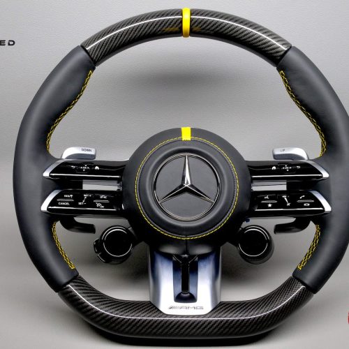 Mercedes GLS63 AMG 2024, GLE53 GLE63 AMG 2023+ Yellow Ring Napa Leather Carbon Fiber Heated & Distronic Plus Steering Wheel v.1