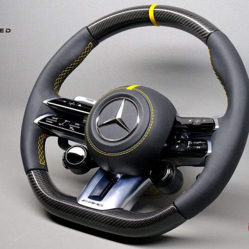 Mercedes R232 SL43 SL53 SL63 AMG 2022-Present Yellow Ring Napa Leather Carbon Fiber Heated & Distronic Plus Steering Wheel v.1