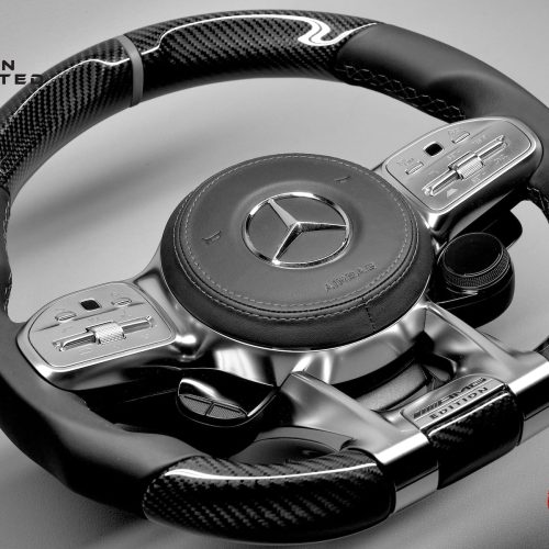 Mercedes W463 G63 2018-Present, AMG GT 63 4-Door 2019-2021, AMG GT R 2020-Present Dark Gray Leather Ring Napa Gloss Finish Carbon Fiber Steering Wheel v.1