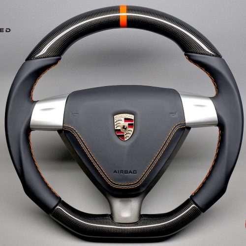 Porsche 997 911 Gen 1 Carrera 987 Various Color Ring & Stitching Options Gloss Finish Carbon Fiber Triangle Airbag Type Steering Wheel